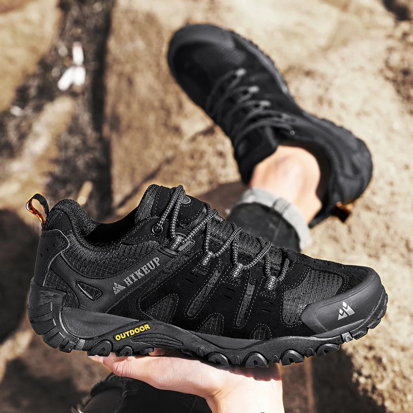 Effortless Suede Mesh Hiking Shoe for Women with Lace Up Reinforced Toe Rugged Sole Trail Style