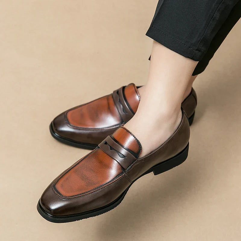 Elegant Faux Leather Loafers for Women with Pointed Toe Slip On Penny Strap Style