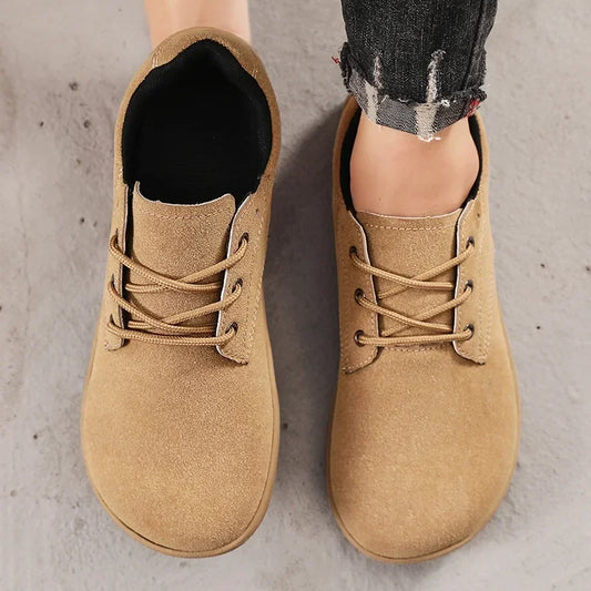 Comfortable Suede Low Top Sneaker for Women with Lace Up Round Toe Flat Sole Casual Style