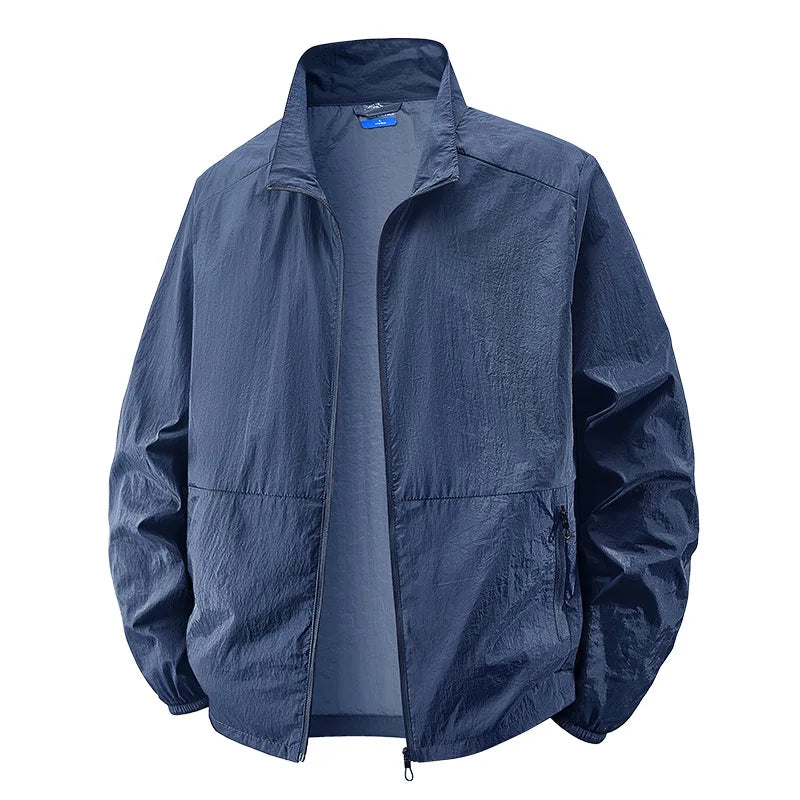 Effortless Crinkled Nylon Windbreaker for Women with Stand Collar Long Sleeve Zip Pocket Relaxed Style