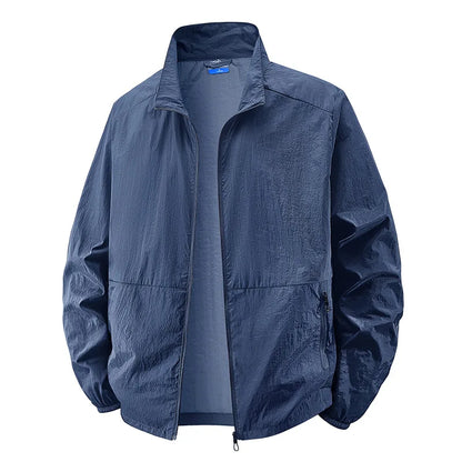 Effortless Crinkled Nylon Windbreaker for Women with Stand Collar Long Sleeve Zip Pocket Relaxed Style