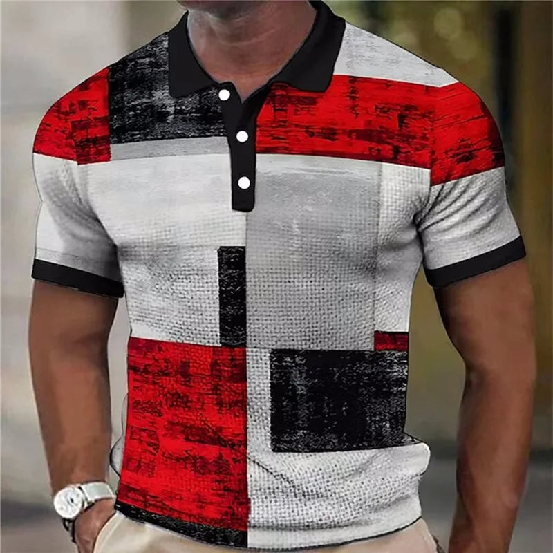 Effortless Colorblock Patchwork Polo Shirt with Collared Short Sleeve Button Placket Casual Style