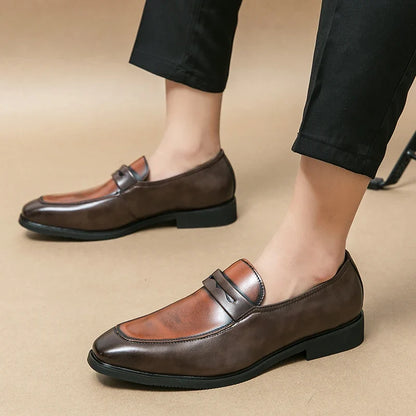 Elegant Faux Leather Loafers for Women with Pointed Toe Slip On Penny Strap Style