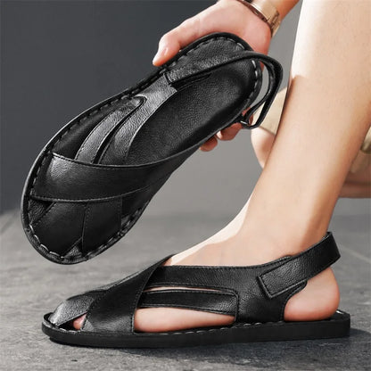 Effortless Leather Sandal for Women with Crisscross Open Toe Adjustable Ankle Strap Casual Style