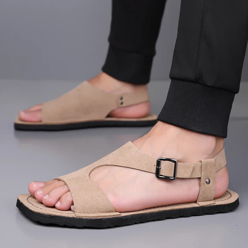 Effortless Suede Buckle Sandal for Women with Open Toe Ankle Strap Flat Casual Style
