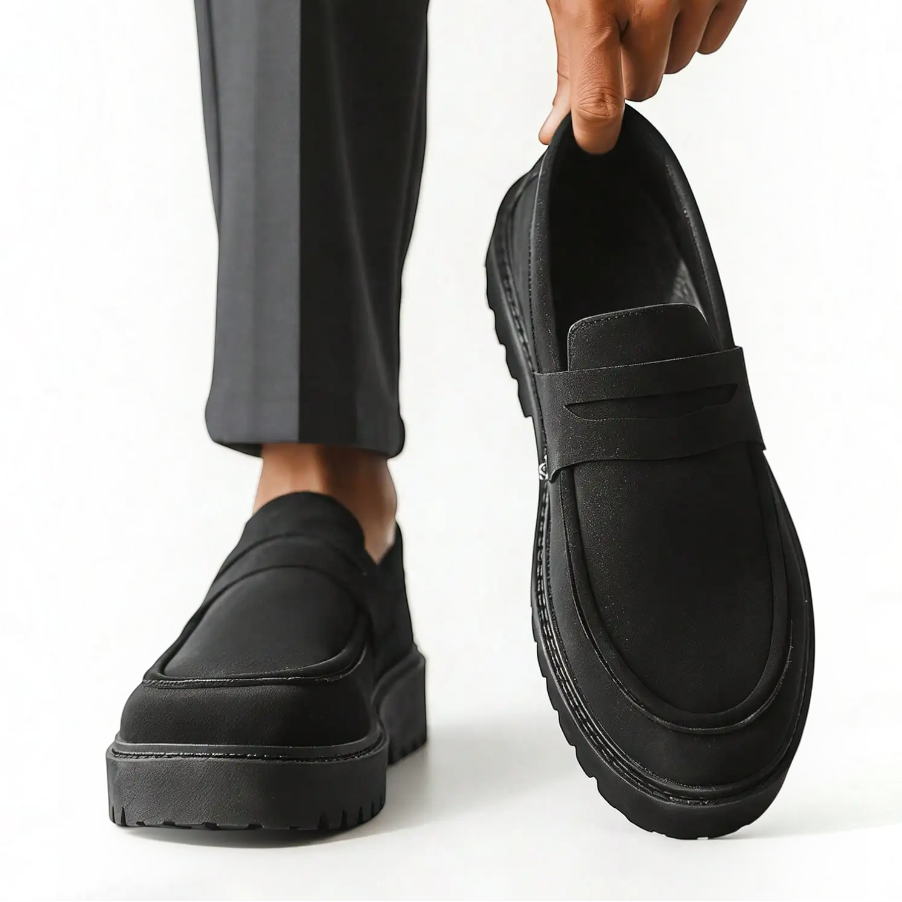 Stylish Suede Platform Loafer for Women with Chunky Lug Sole Penny Strap Casual Style