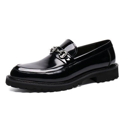 Elegant Patent Leather Loafer for Women with Horsebit Buckle Chunky Lug Sole Casual Style