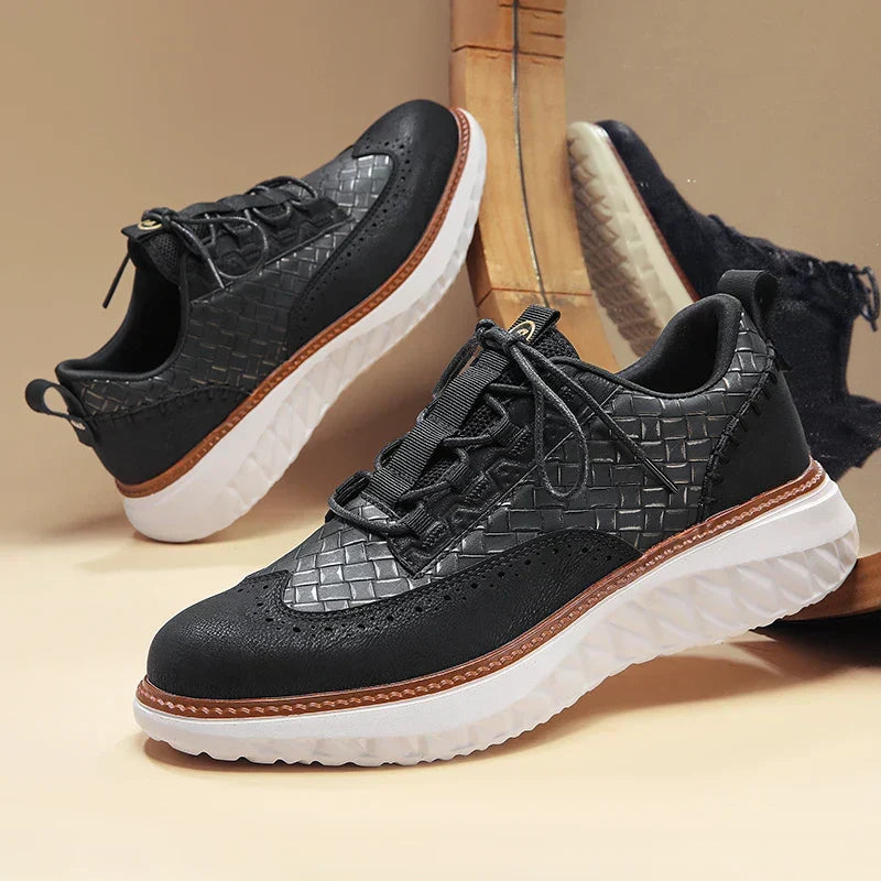 Stylish Leather Sneaker for Women with Lace Up Brogue Wingtip Perforated Chunky Sole Casual Style