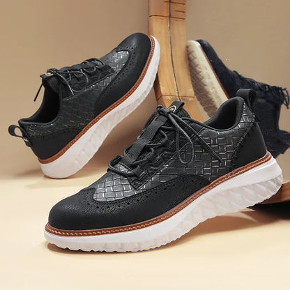 Stylish Leather Sneaker for Women with Lace Up Brogue Wingtip Perforated Chunky Sole Casual Style