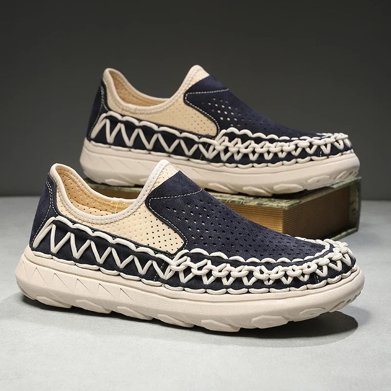 Comfortable Woven Suede Slip-On Sneaker for Women with Round Toe Chunky Platform Casual Style