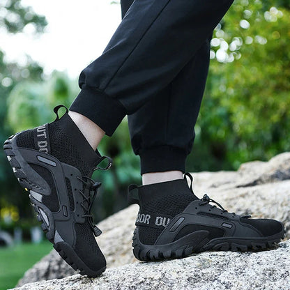 Comfortable Knit Mesh Fashion Sneaker for Women with Sock Style Collar Bungee Lace Rugged Lug Sole Outdoor Style