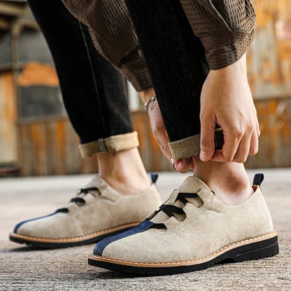 Comfortable Suede Stylish Shoes for Women with Round Toe Lace Up Contrast Panel Casual Style