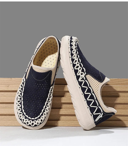 Comfortable Woven Suede Slip-On Sneaker for Women with Round Toe Chunky Platform Casual Style