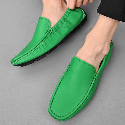 Effortless Leather Driving Loafer for Women with Stitched Moccasin Toe Slip On Casual Style