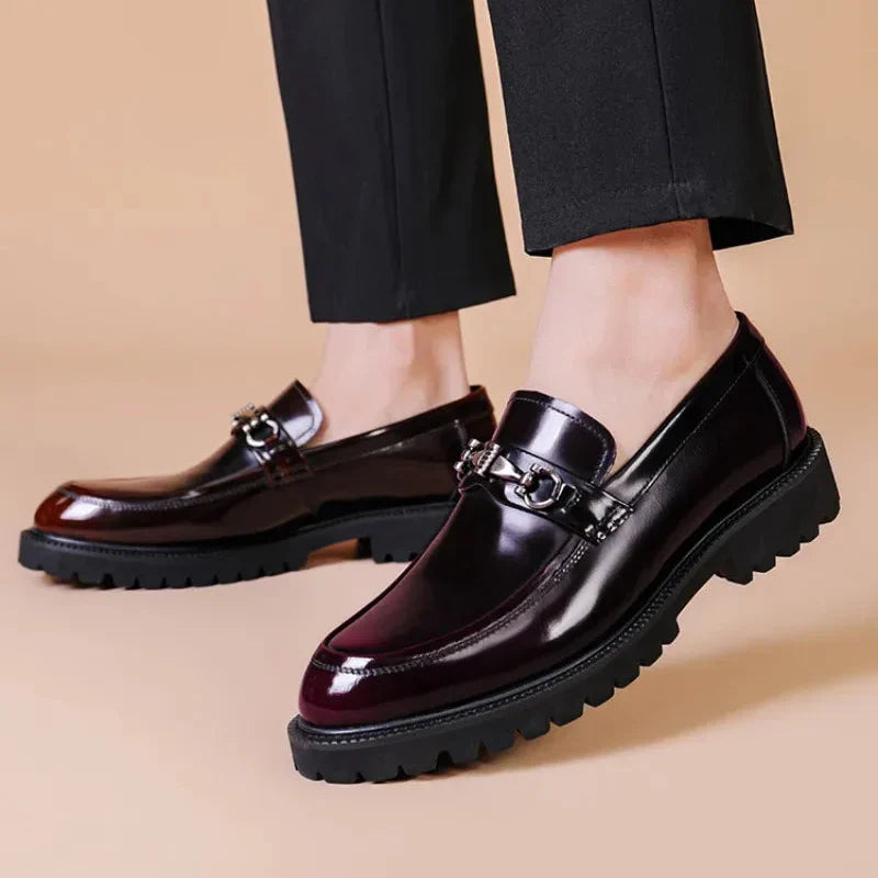 Elegant Patent Leather Loafer for Women with Horsebit Buckle Chunky Lug Sole Casual Style