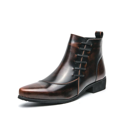 Stylish Leather Ankle Boot for Women with Pointed Toe Side Zip Lace Up Detail Casual Style