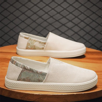 Effortless Canvas Slip-On Sneaker for Women with Floral Panel Braided Sole Casual Style