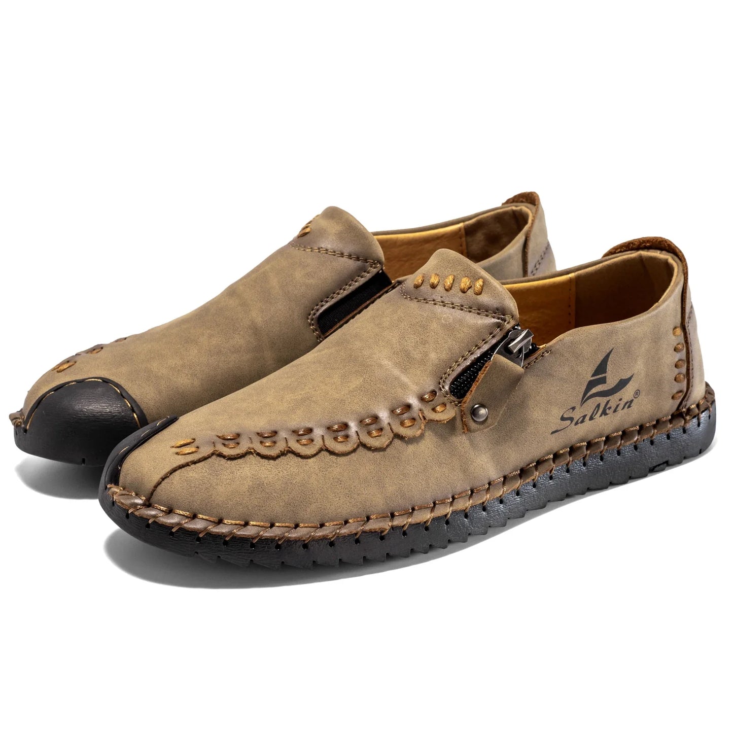 Comfortable Leather Loafer for Women with Hand Stitched Slip On Zipper Detail Casual Style