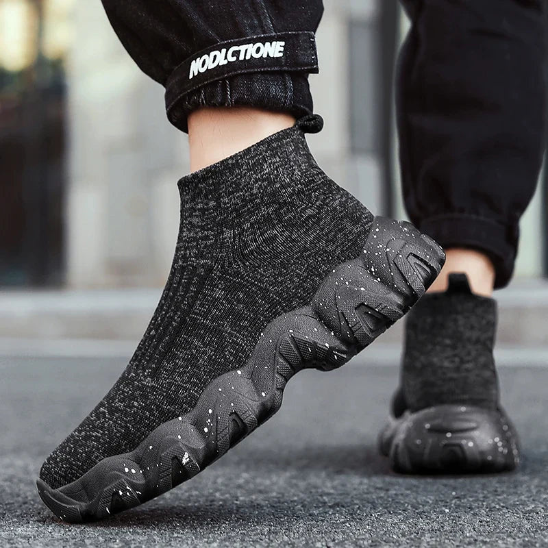 Comfortable Knit Sock Sneakers for Women with Slip On High Top Chunky Sole Style