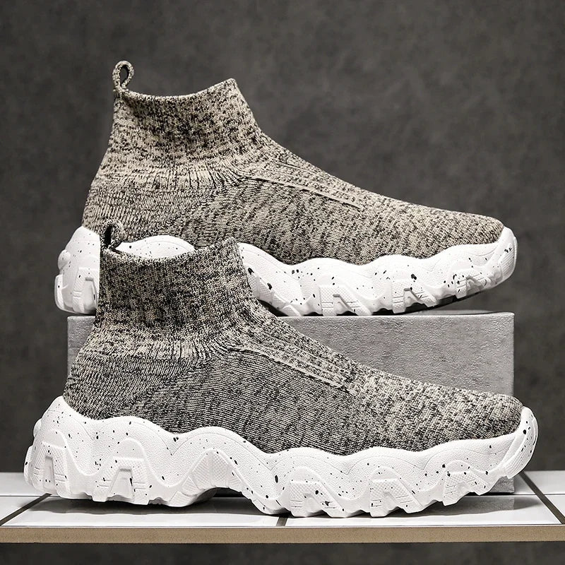 Comfortable Knit Sock Sneakers for Women with Slip On High Top Chunky Sole Style