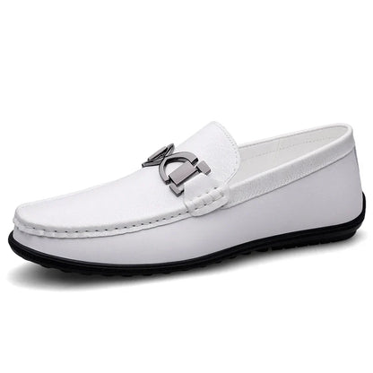 Comfortable Leather Loafer for Women with Metal Buckle Moc Toe Slip On Style