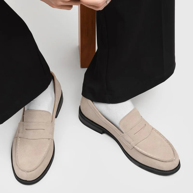 Effortless Suede Penny Loafer for Women with Round Toe Slip On Flat Casual Style
