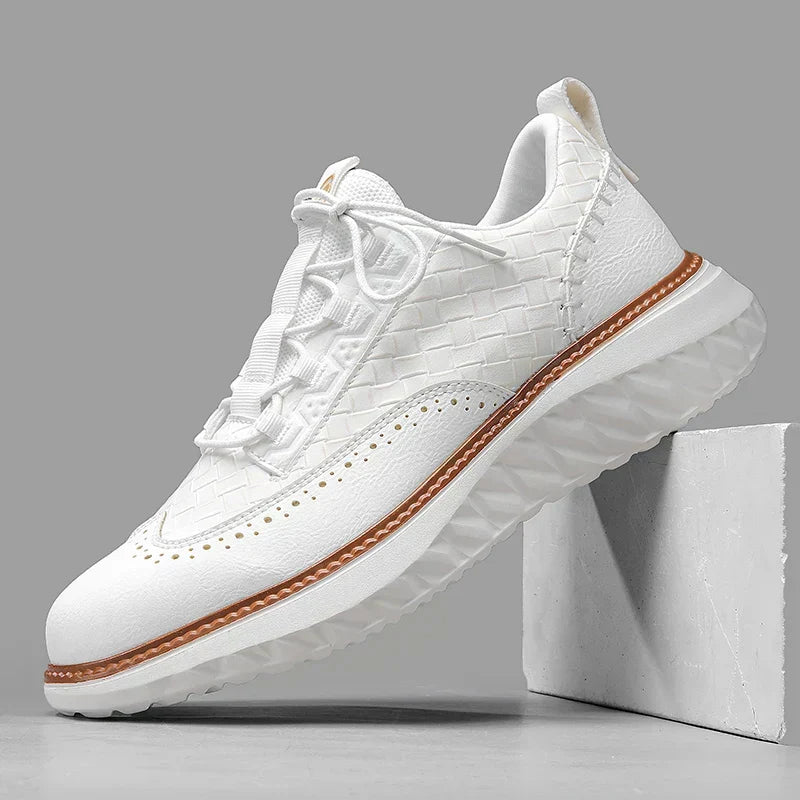 Stylish Leather Sneaker for Women with Lace Up Brogue Wingtip Perforated Chunky Sole Casual Style