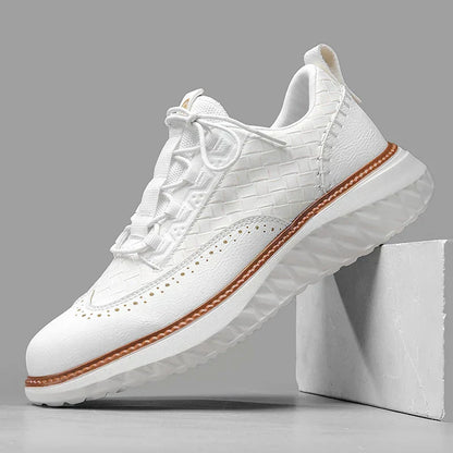 Stylish Leather Sneaker for Women with Lace Up Brogue Wingtip Perforated Chunky Sole Casual Style