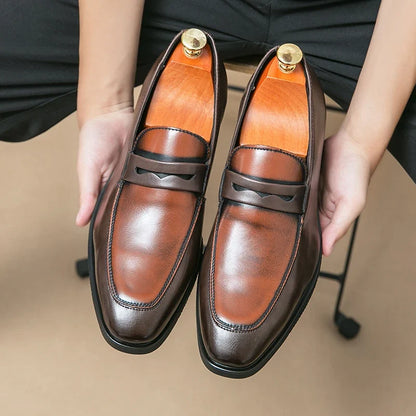 Elegant Faux Leather Loafers for Women with Pointed Toe Slip On Penny Strap Style