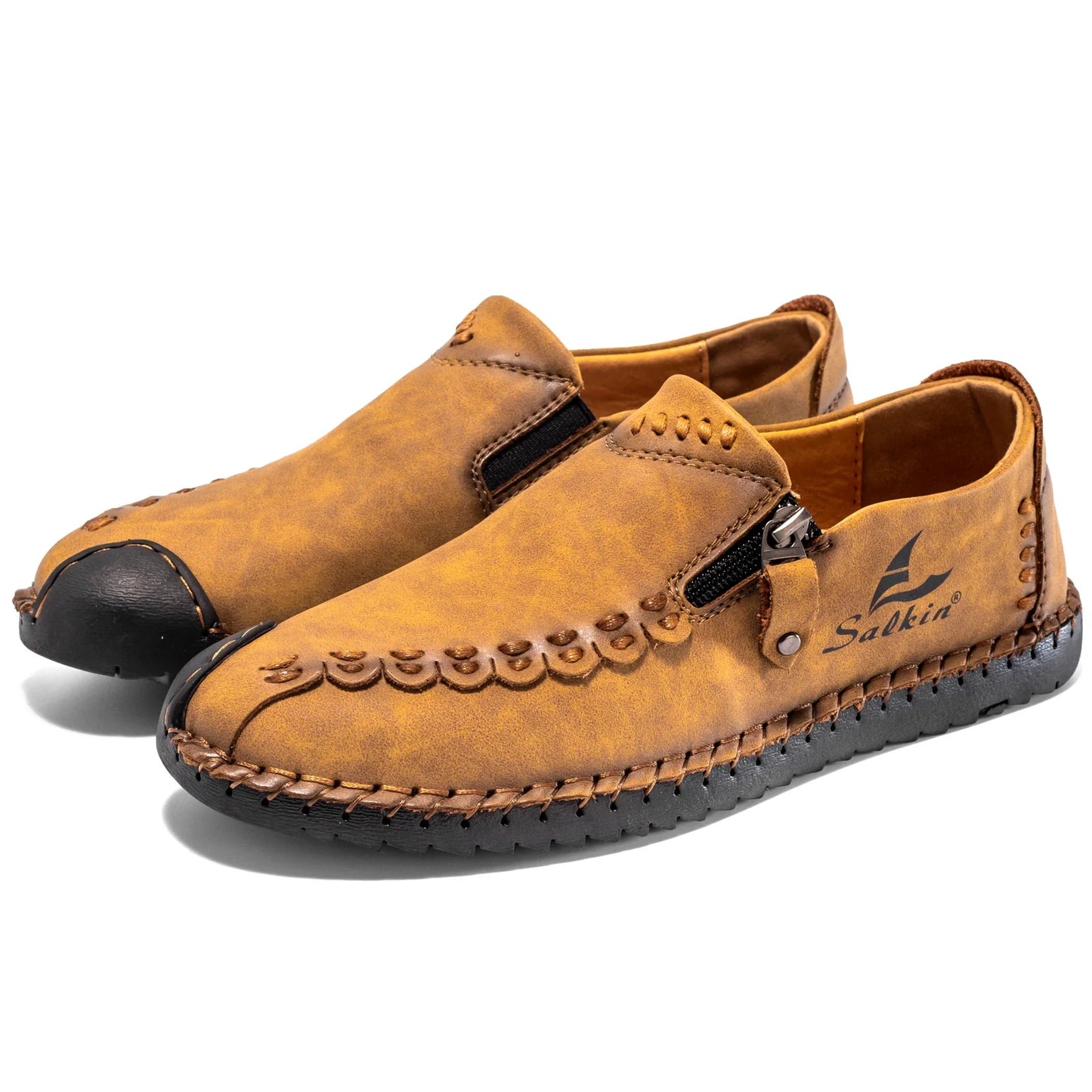 Comfortable Leather Loafer for Women with Hand Stitched Slip On Zipper Detail Casual Style