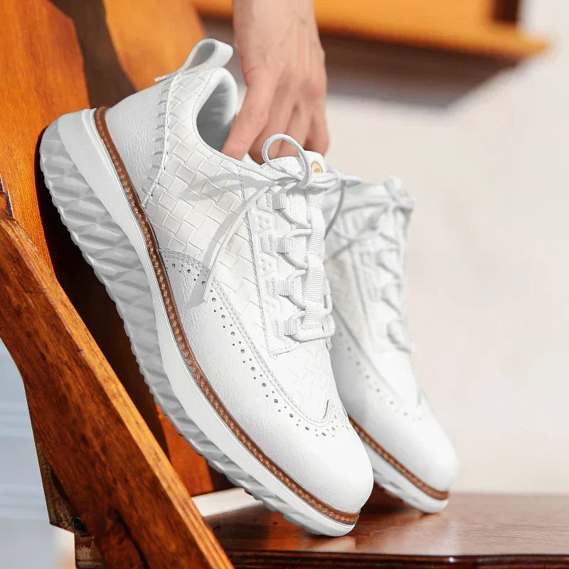 Stylish Leather Sneaker for Women with Lace Up Brogue Wingtip Perforated Chunky Sole Casual Style