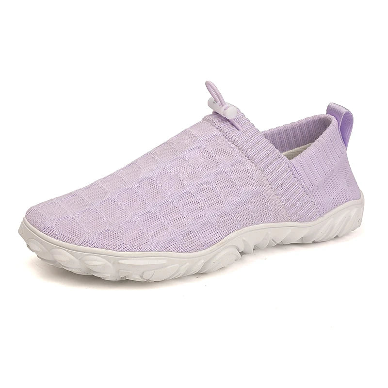 Stylish Knit Sneaker for Women with Drawstring Closure Lugged Rubber Sole Slip On Style