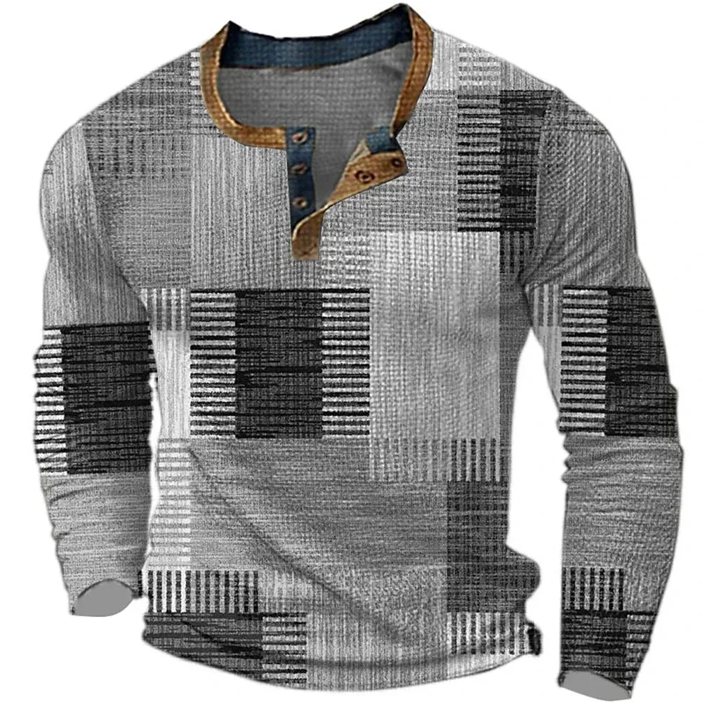 Comfortable Patchwork Henley Shirt for Women with Button Placket Long Sleeve Relaxed Casual Style