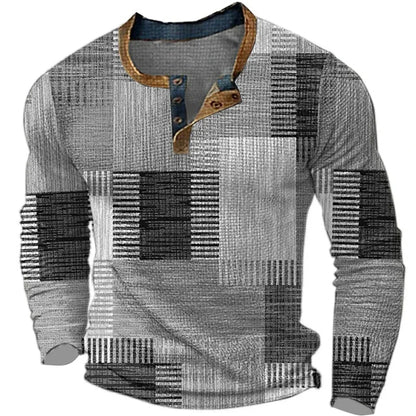 Comfortable Patchwork Henley Shirt for Women with Button Placket Long Sleeve Relaxed Casual Style