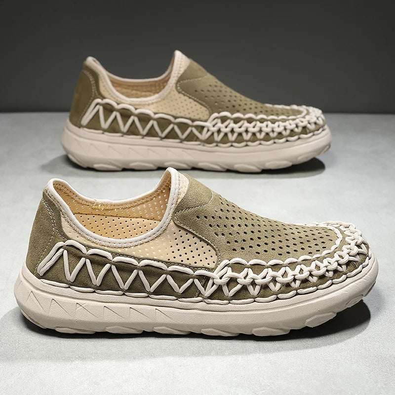 Comfortable Woven Suede Slip-On Sneaker for Women with Round Toe Chunky Platform Casual Style