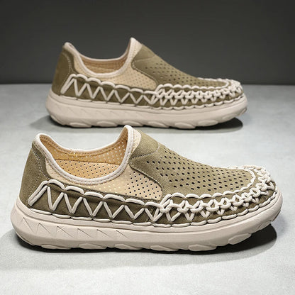 Comfortable Woven Suede Slip-On Sneaker for Women with Round Toe Chunky Platform Casual Style