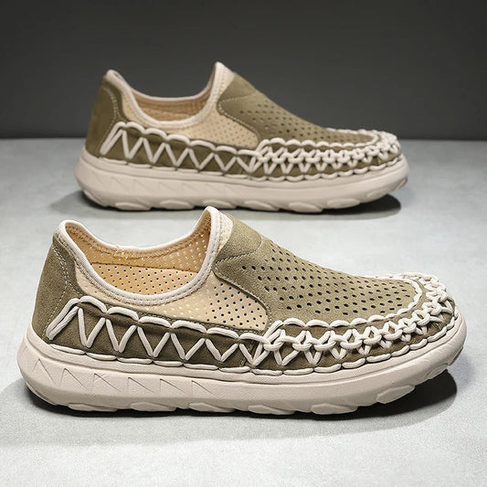 Comfortable Woven Suede Slip-On Sneaker for Women with Round Toe Chunky Platform Casual Style