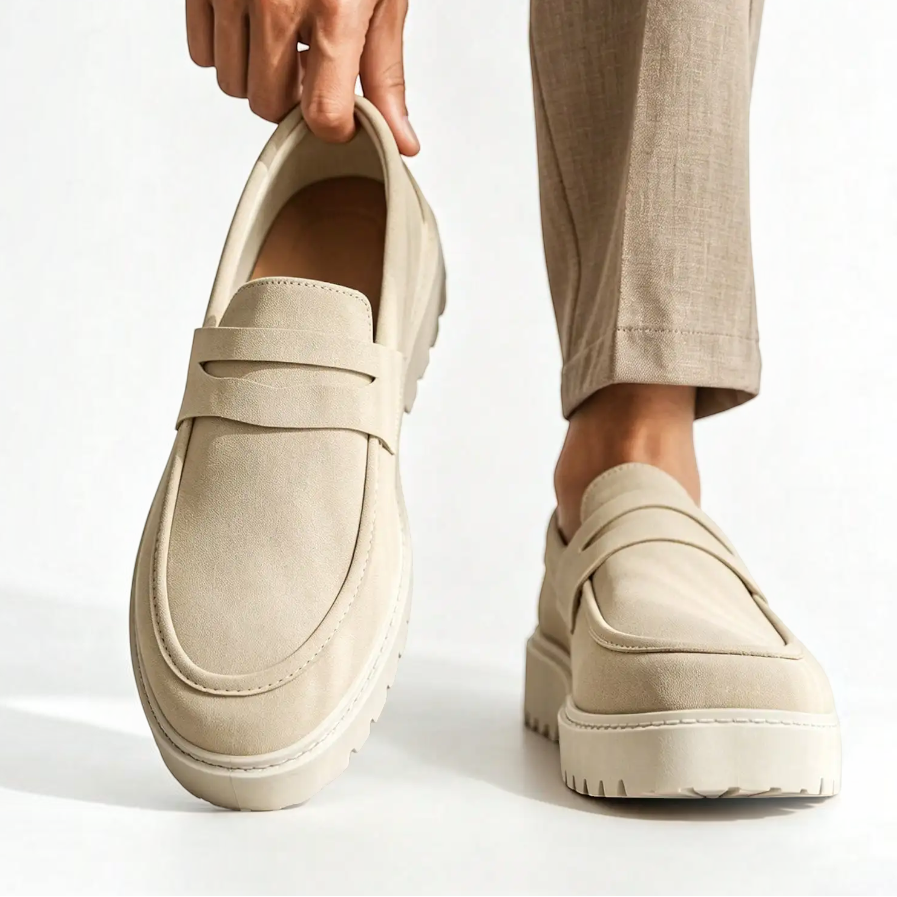 Stylish Suede Platform Loafer for Women with Chunky Lug Sole Penny Strap Casual Style