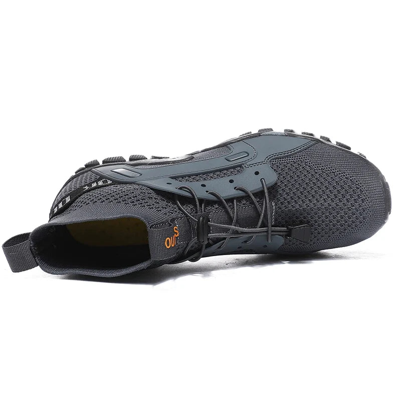 Comfortable Knit Mesh Fashion Sneaker for Women with Sock Style Collar Bungee Lace Rugged Lug Sole Outdoor Style