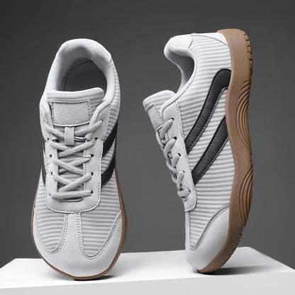 Effortless Striped Panel Sneaker for Women with Lace Up Low Top Gum Sole Casual Style