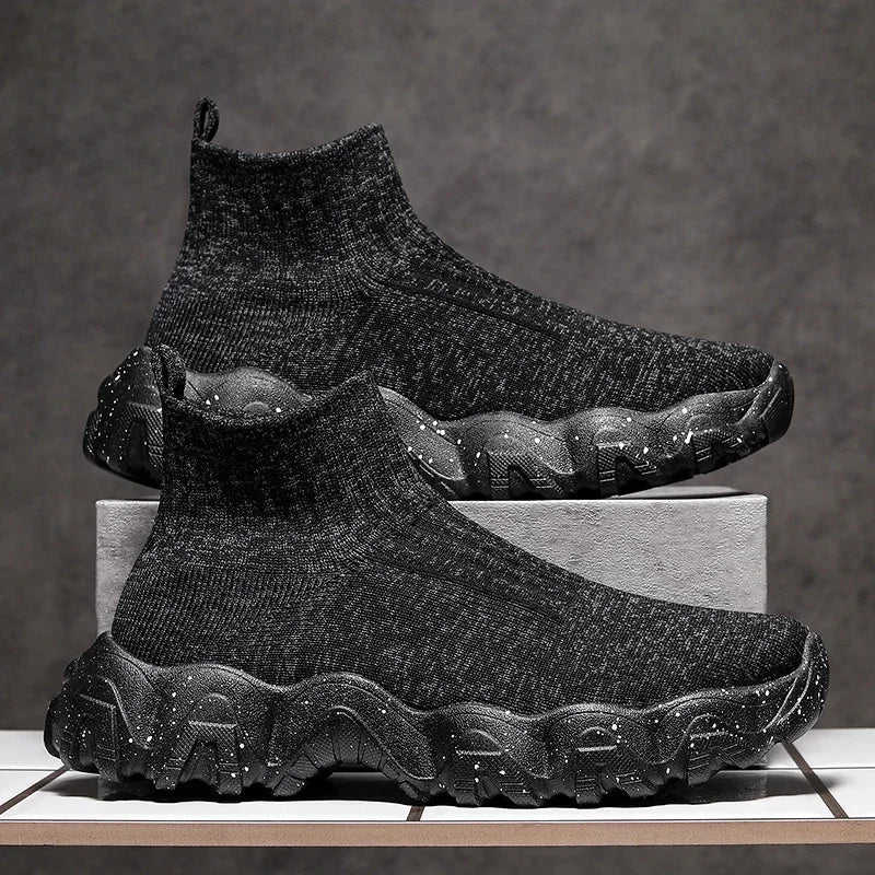 Comfortable Knit Sock Sneakers for Women with Slip On High Top Chunky Sole Style