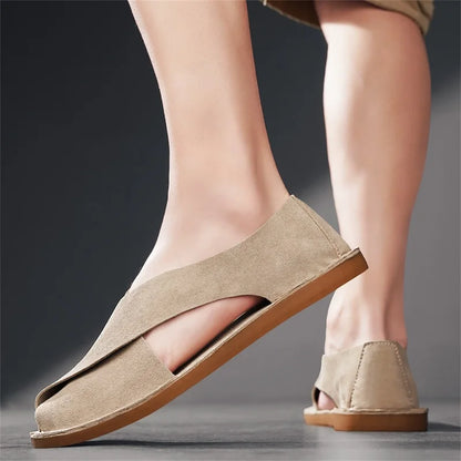 Effortless Suede Slip-On Sandals for Women with Closed Toe Cutout Side Flat Casual Style