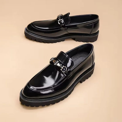 Elegant Patent Leather Loafer for Women with Horsebit Buckle Chunky Lug Sole Casual Style
