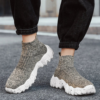 Comfortable Knit Sock Sneakers for Women with Slip On High Top Chunky Sole Style