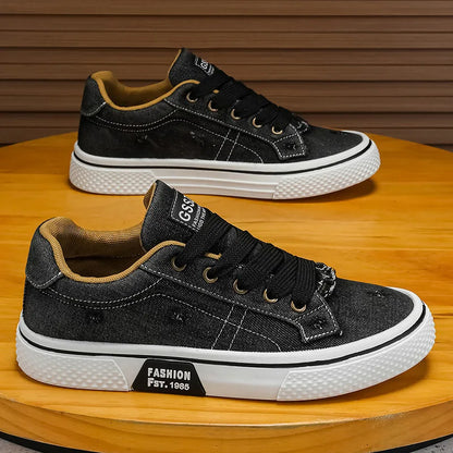 Effortless Denim Canvas Sneaker for Women with Lace Up Low Top Distressed Casual Style