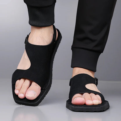 Effortless Suede Buckle Sandal for Women with Open Toe Ankle Strap Flat Casual Style