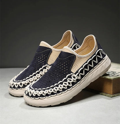 Comfortable Woven Suede Slip-On Sneaker for Women with Round Toe Chunky Platform Casual Style