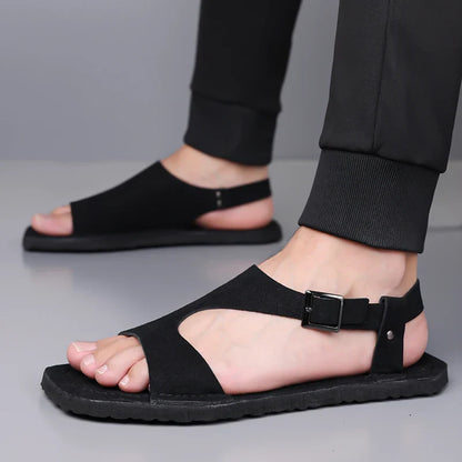 Effortless Suede Buckle Sandal for Women with Open Toe Ankle Strap Flat Casual Style