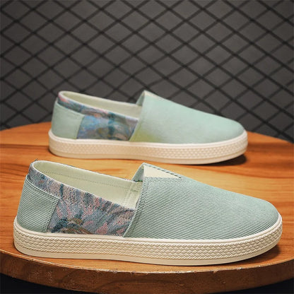 Effortless Canvas Slip-On Sneaker for Women with Floral Panel Braided Sole Casual Style