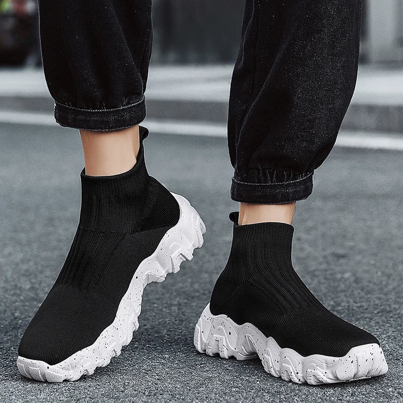 Comfortable Knit Sock Sneakers for Women with Slip On High Top Chunky Sole Style